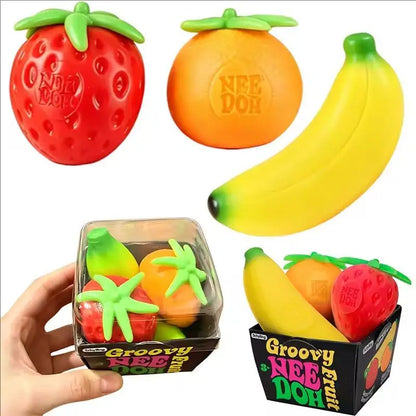 Fruit  NeeDoh Squishy Toys! Strawberry, Banana, Orange!